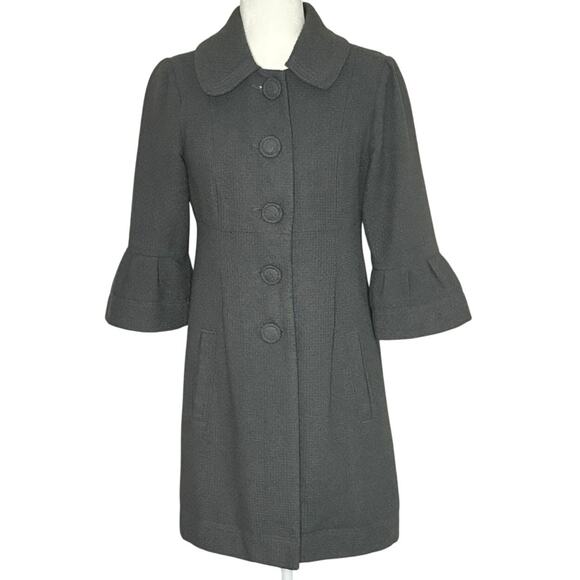 Jack by BB Dakota Waffle Textured Pea Coat Jacket Women's M | Gray Midi Button - Picture 1 of 13